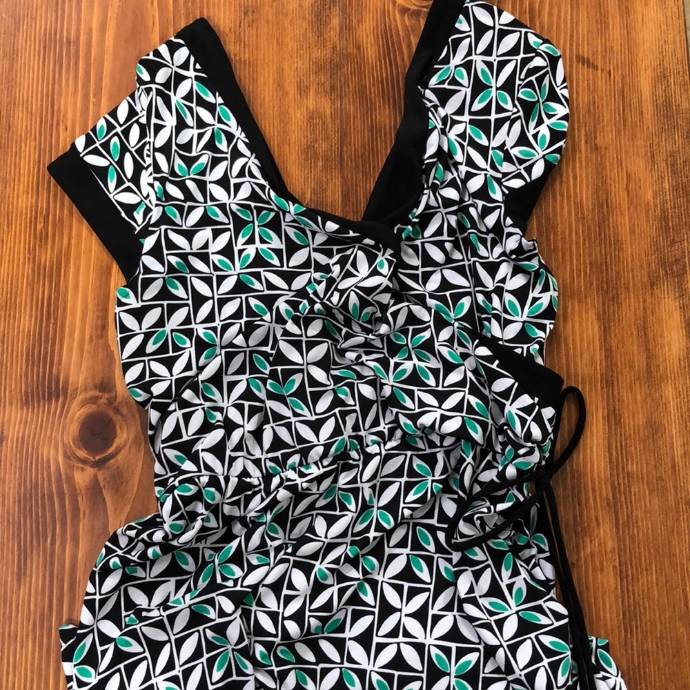 Black green and white mid calf dress